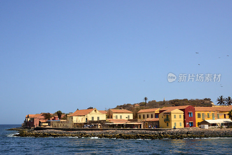 Castle hill and waterfront buildings, Gorée Island, Dakar, Senegal